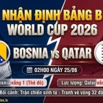 Nhận định trận đấu sinh tử giữa Bosnia & Herzegovina vs Qatar tại bảng B World Cup 2026, hình ảnh đối đầu trực diện giữa đội trưởng Edin Dzeko và Akram Afif trên nền tảng ThapcamTV.