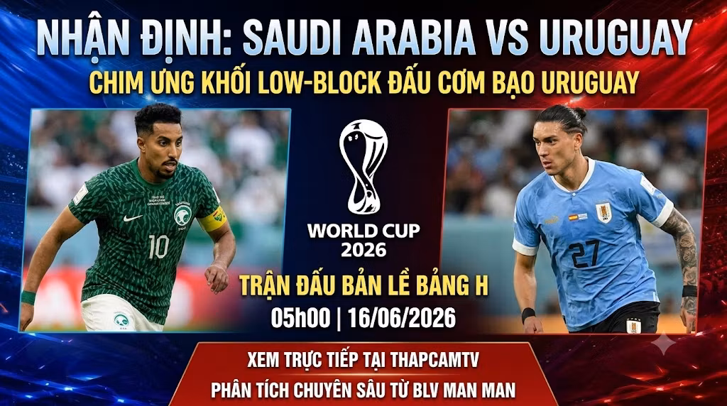 Nhận định bóng đá Saudi Arabia vs Uruguay bảng H World Cup 2026 chi tiết cùng chuyên gia BLV Man Man trên ThapcamTV.